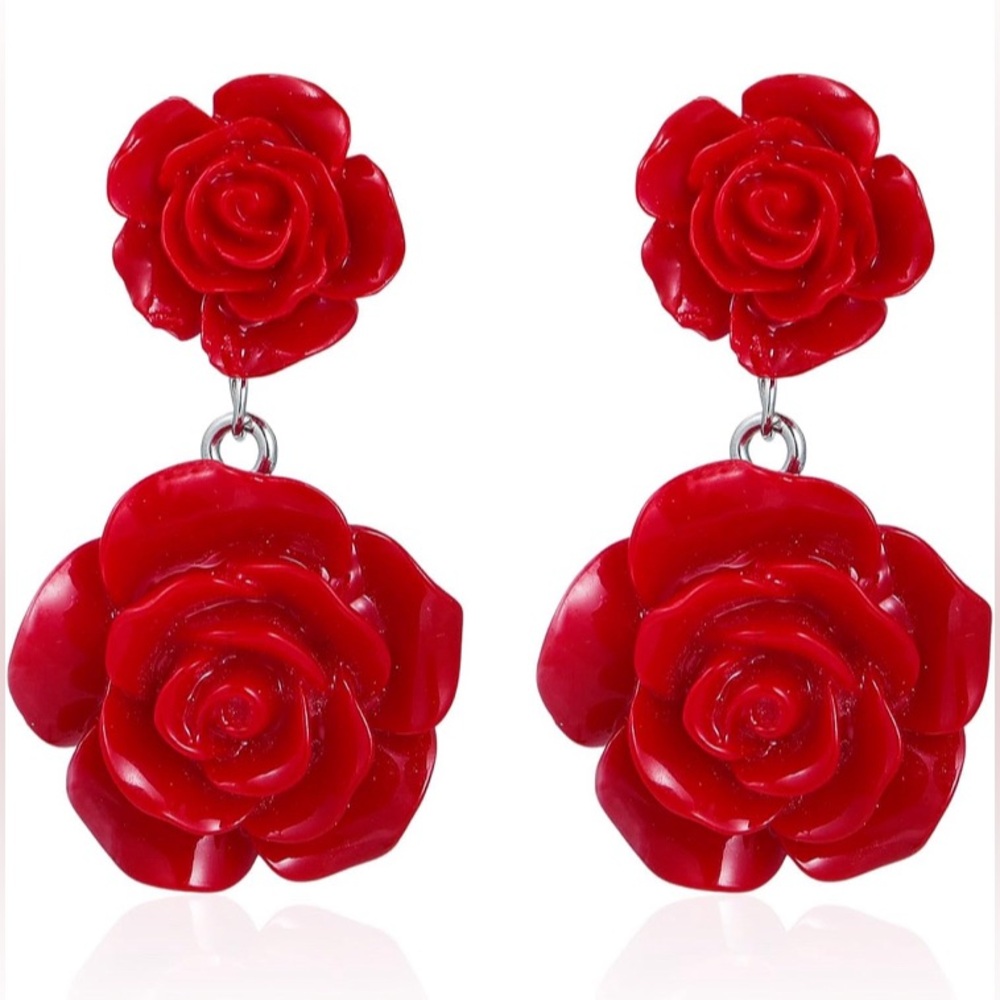 Red Rose Drop Earrings